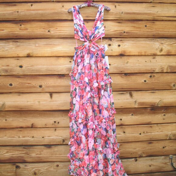 Mac Duggal 68076  Womens Ruffle Cut Out Sleeveless Floral Gown Dress - Picture 8 of 15